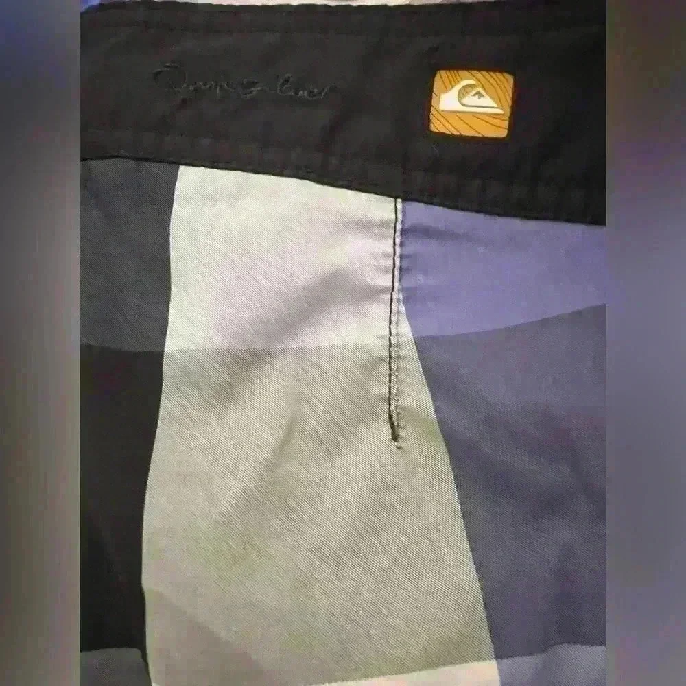 Vintage $80 Quiksilver Mens Surf‎ Swim Board Shorts Trunks Purple Plaid XL 38